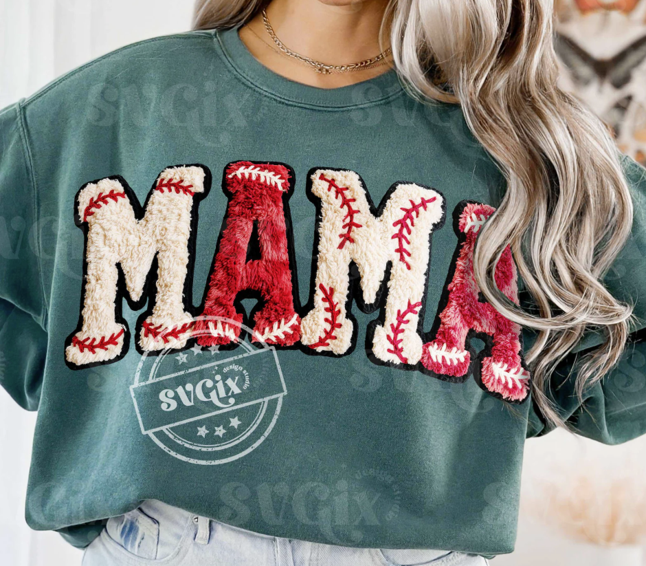 Mama Baseball Faux Chenille-TRANSFER ONLY
