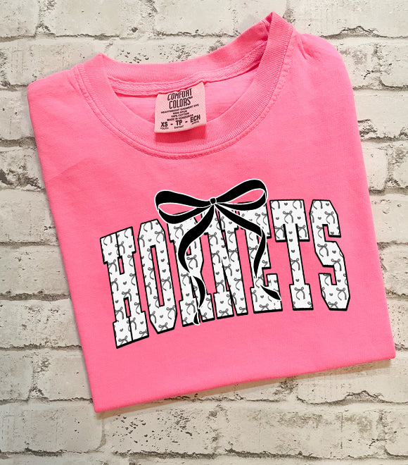 Pink Bow Hornets Tee-Comfort Colors