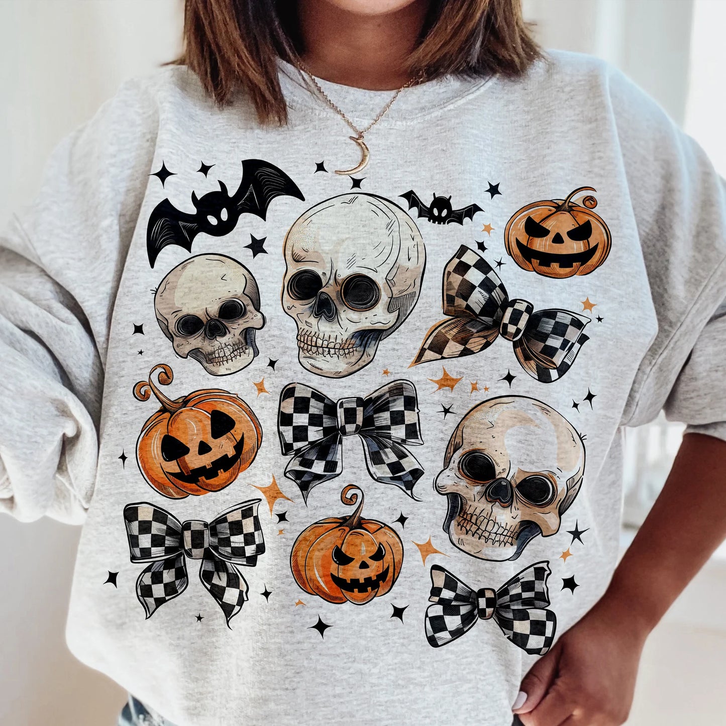 Skulls Checkered Bows Collage- TRANSFER ONLY