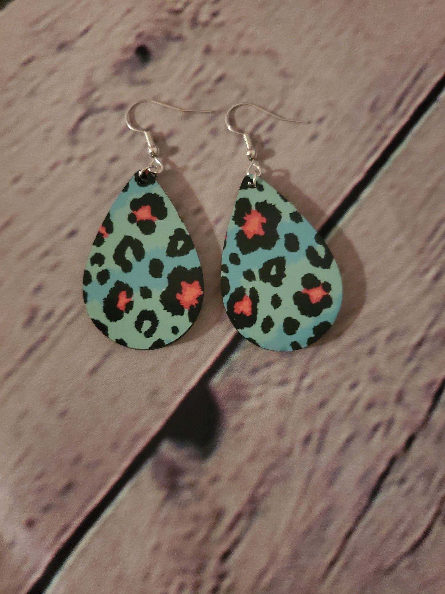 Teal Leopard Earrings