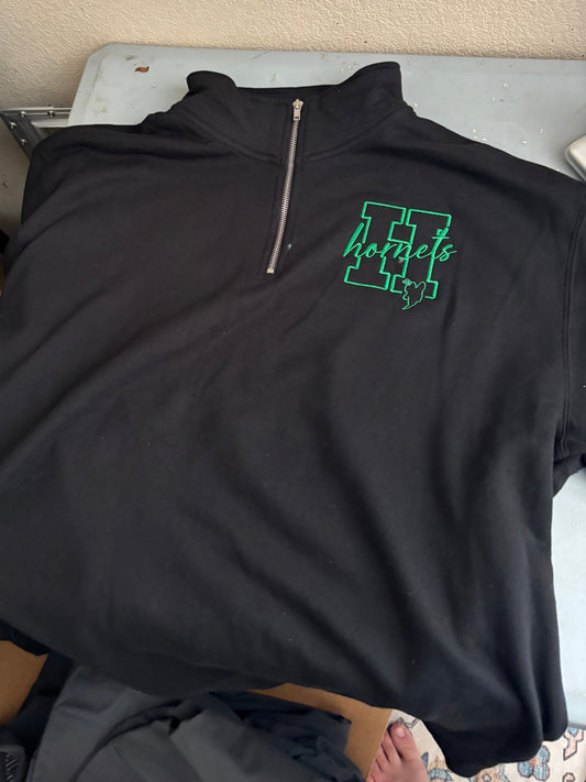 Hornets H Buzzy Black Quarter Zip-Emboridered