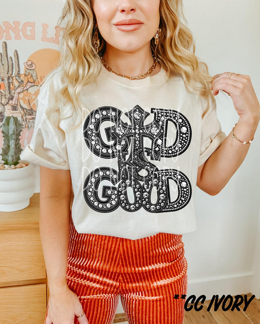 GOD IS GOOD RHINESTONE DTF-SINGLE COLOR