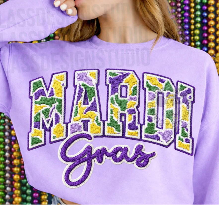 MARDI GRAS FAUX CHENILLE PATCH- TRANSFER ONLY