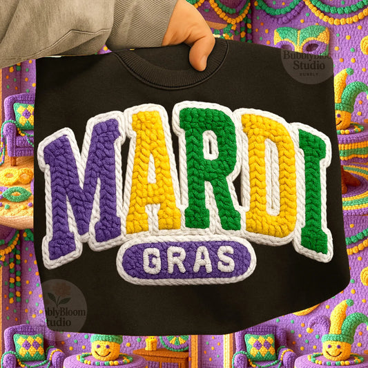 MARDI GRAS THICK YARN LETTERS- TRANSFER ONLY