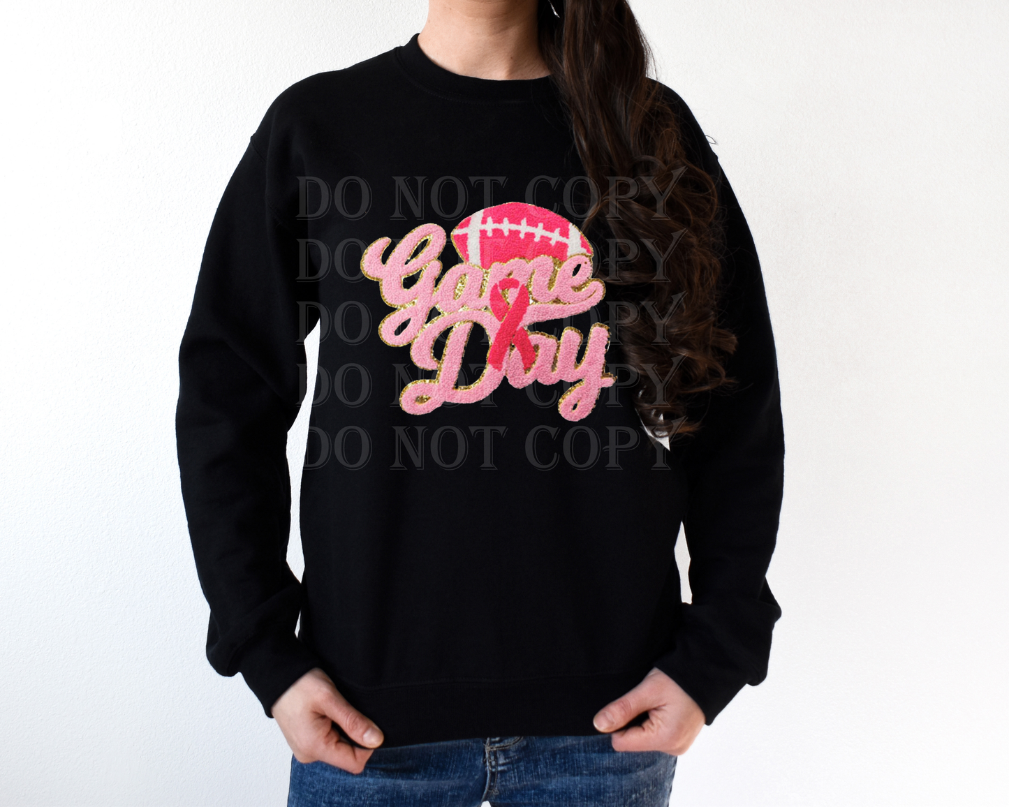 PINK BREAST CANCER CHENILLE PATCH SWEATSHIRT-HSCHEER