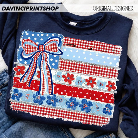 Bow and Flower American Flag-TRANSFER ONLY
