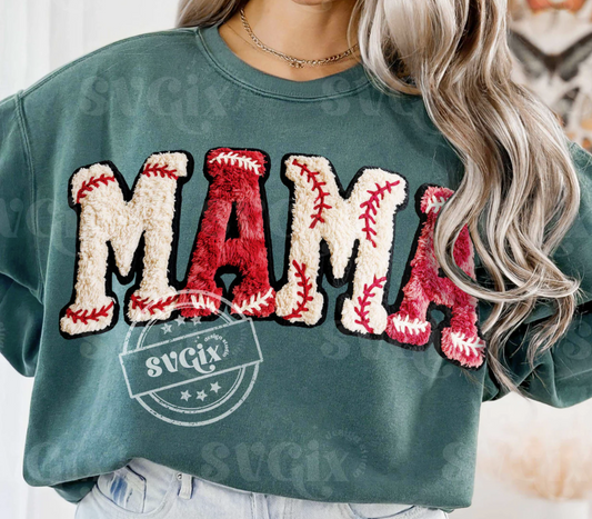 Mama Baseball Faux Chenille-TRANSFER ONLY