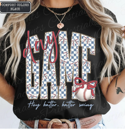 GAME DAY CHECKERED BASEBALL-TRANSFER ONLY