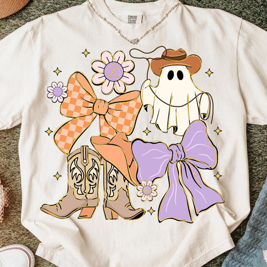 Halloween Ghost Boots Bow Collage- TRANSFER ONLY
