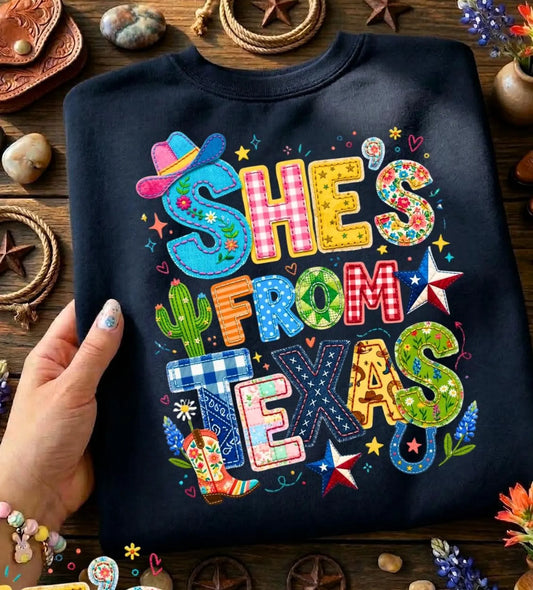 Shes from Texas Felt Colorful- Transfer Only