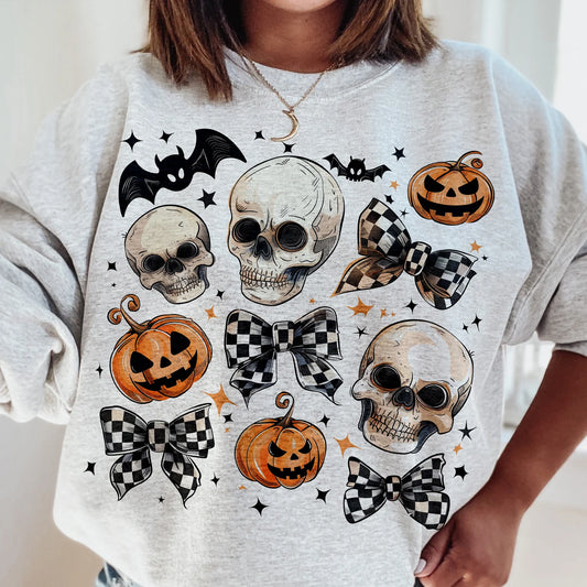 Skulls Checkered Bows Collage- TRANSFER ONLY