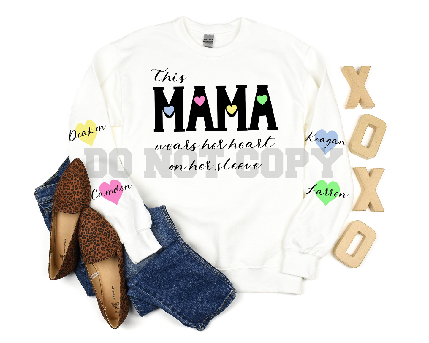 THIS MAMA WEARS HER HEART ON HER SLEEVE-HEARTS NOT INCLUDED-TRANSFER ONLY