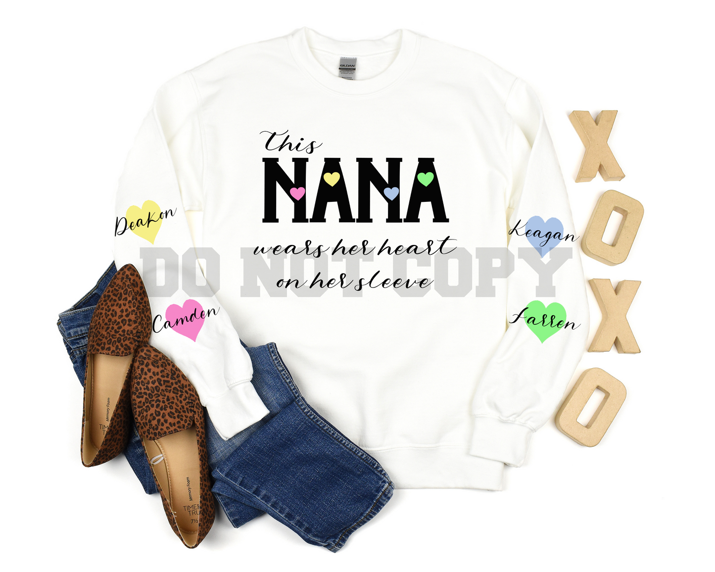 THIS NANA WEARS HER HEART ON HER SLEEVE-HEARTS NOT INCLUDED-TRANSFER ONLY